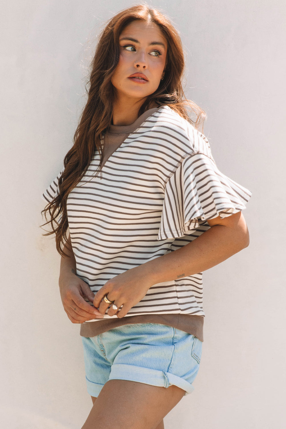 Alexia Striped Ruffle Short Sleeve Top