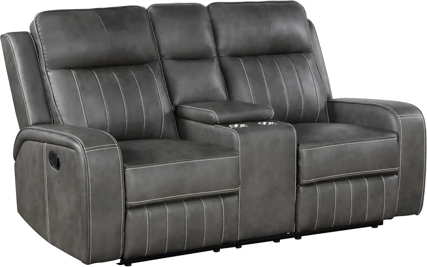 Gray Faux Leather Reclining Loveseat With Manual Recline ShipItFurniture
