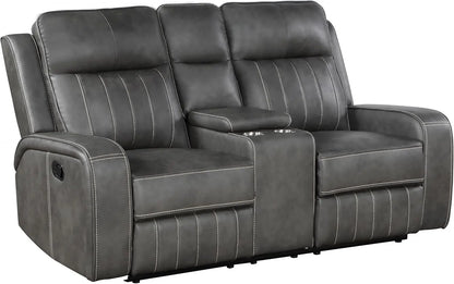 Gray Faux Leather Reclining Loveseat With Manual Recline ShipItFurniture