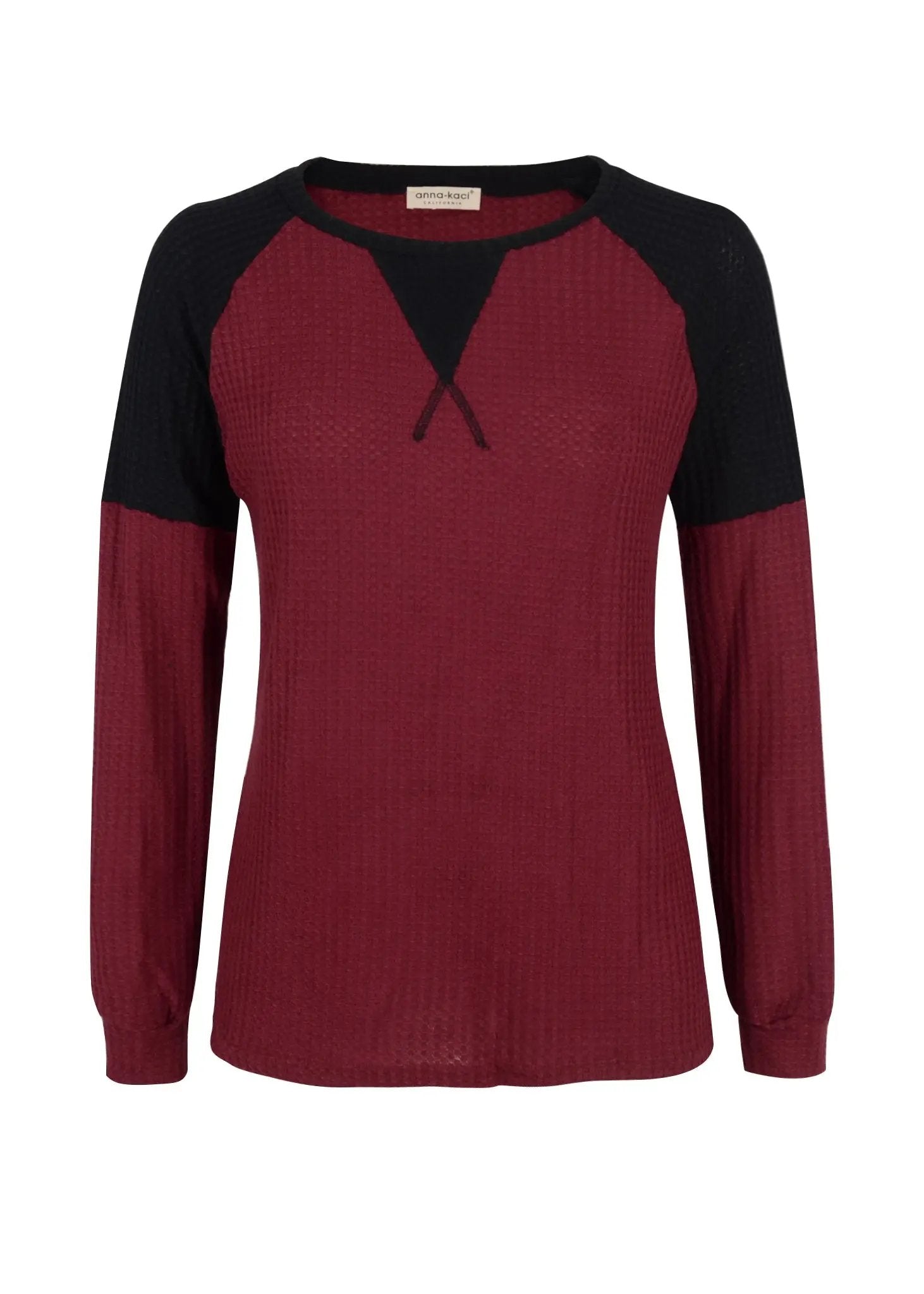 Two Tone Waffle Knit Crewneck Sweater Anna-Kaci Wholesale