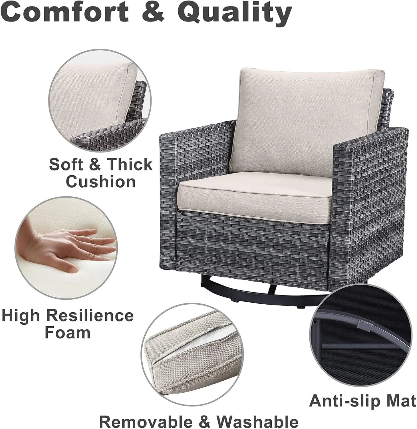 6 Piece Outdoor Furniture Patio Wicker Sofa Set, Oversize Outdoor Swivel Rocker Chairs with Rattan Ottomans, Conversation Sets Patio Furniture Come with Removable Washable Cushion - Get it from Bo