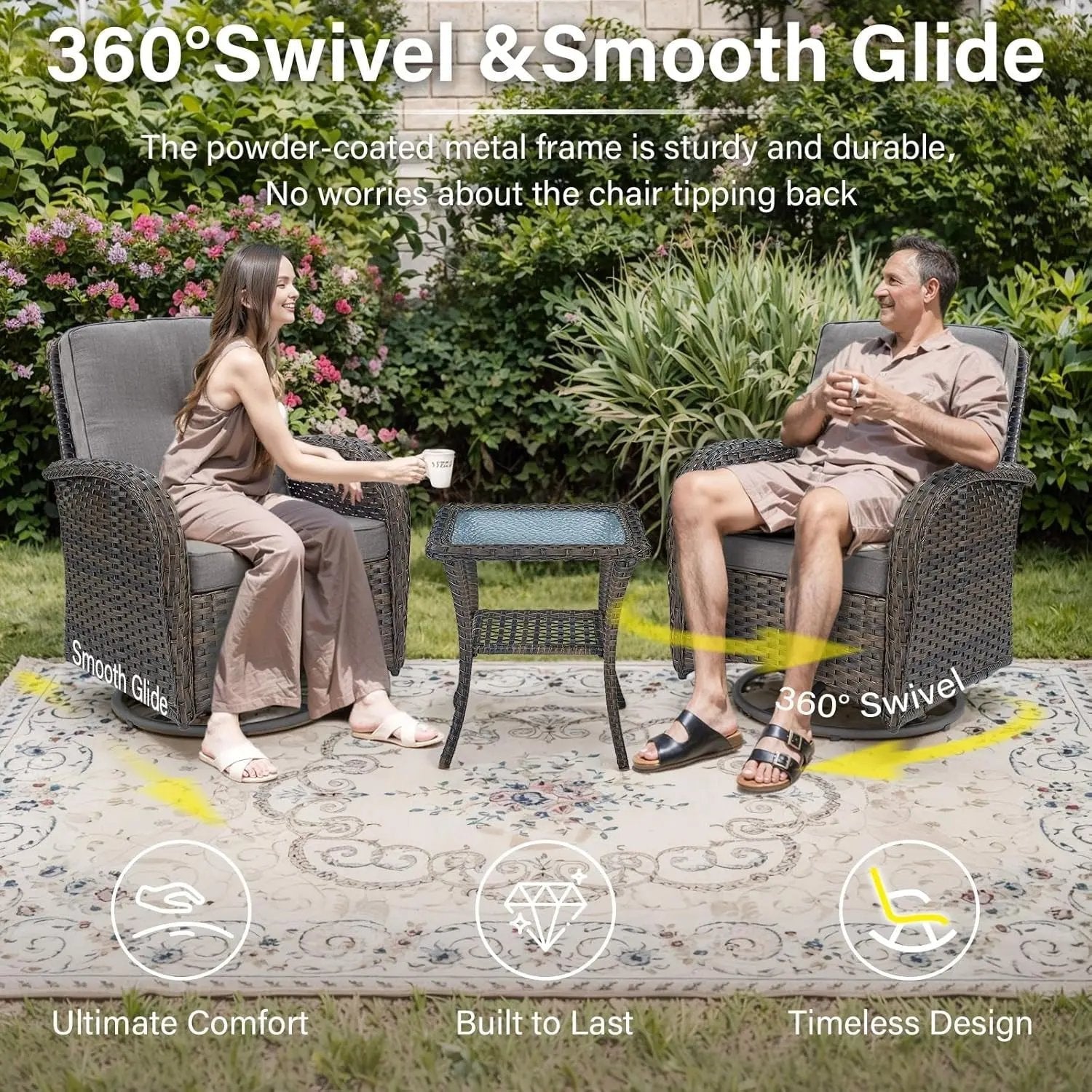 6 Piece Patio Conversation Sets - Wicker Patio Furniture Sets with Outdoor Swivel Rocker Chairs Outdoor Couch Perfect for Deck Patio Backyard, Brown Wicker Grey Cushion - Get it from Bo