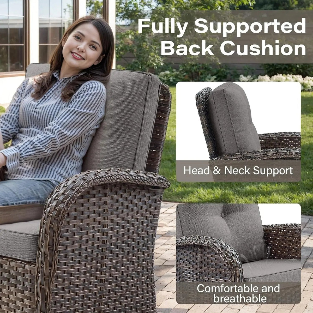 6 Piece Patio Conversation Sets - Wicker Patio Furniture Sets with Outdoor Swivel Rocker Chairs Outdoor Couch Perfect for Deck Patio Backyard, Brown Wicker Grey Cushion - Get it from Bo