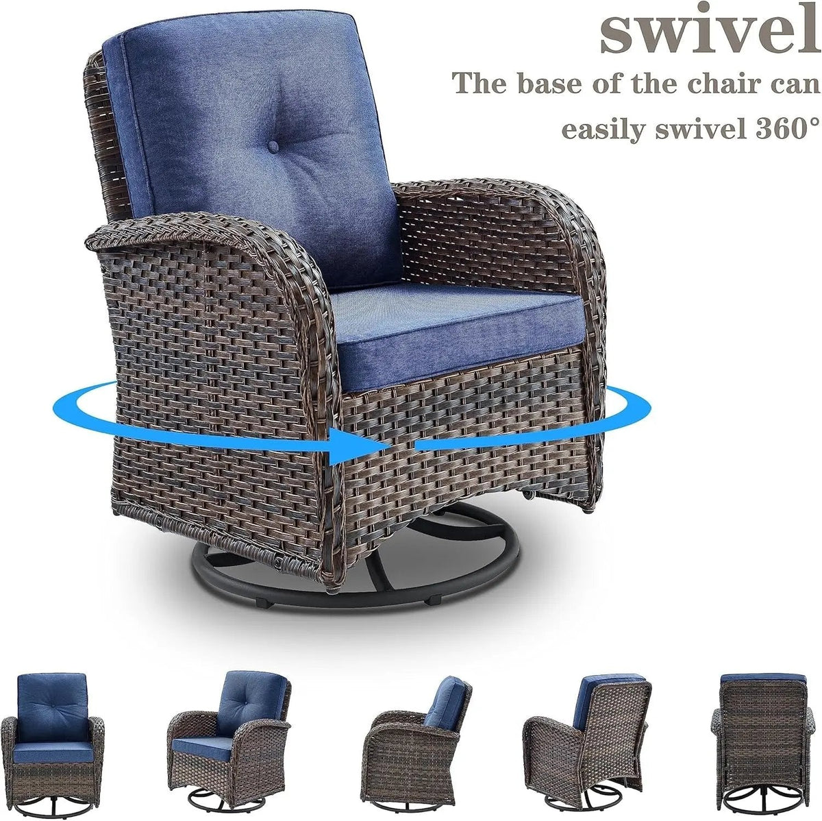 6 Piece Patio Conversation Sets - Wicker Patio Furniture Sets with Outdoor Swivel Rocker Chairs Outdoor Couch Perfect for Patio Deck Backyard, Brown Wicker Blue Cushion - Get it from Bo