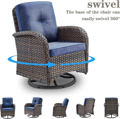 6 Piece Patio Conversation Sets - Wicker Patio Furniture Sets with Outdoor Swivel Rocker Chairs Outdoor Couch Perfect for Patio Deck Backyard, Brown Wicker Blue Cushion - Get it from Bo