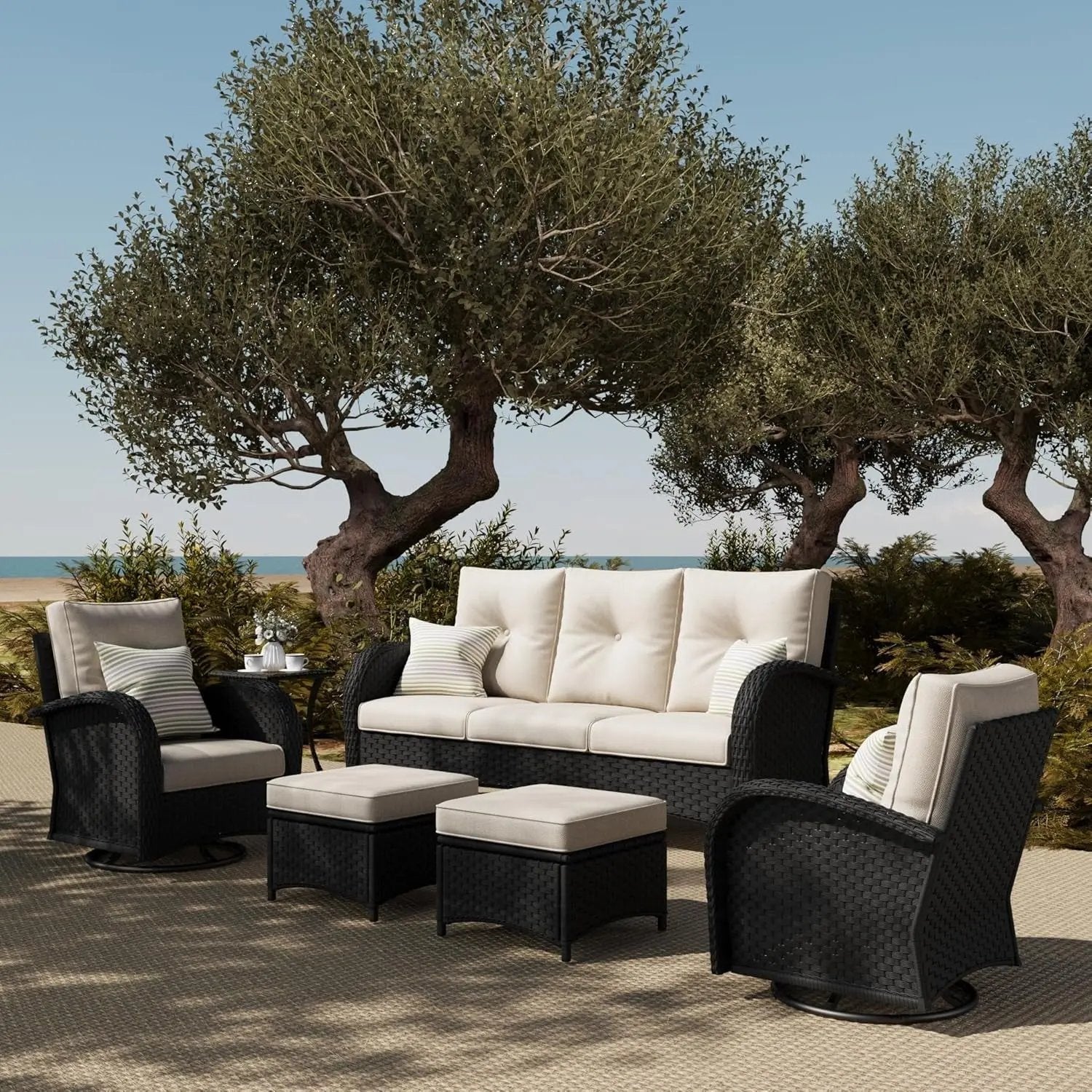 6 Pieces Outdoor Patio Furniture Set, Rattan Wicker Sectional Swivel Rocker Chairs Sets - Get it from Bo