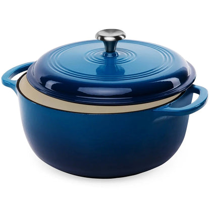6 Quart Large Blue Enamel Cast-Iron Dutch Oven Kitchen Cookware - Get it from Bo