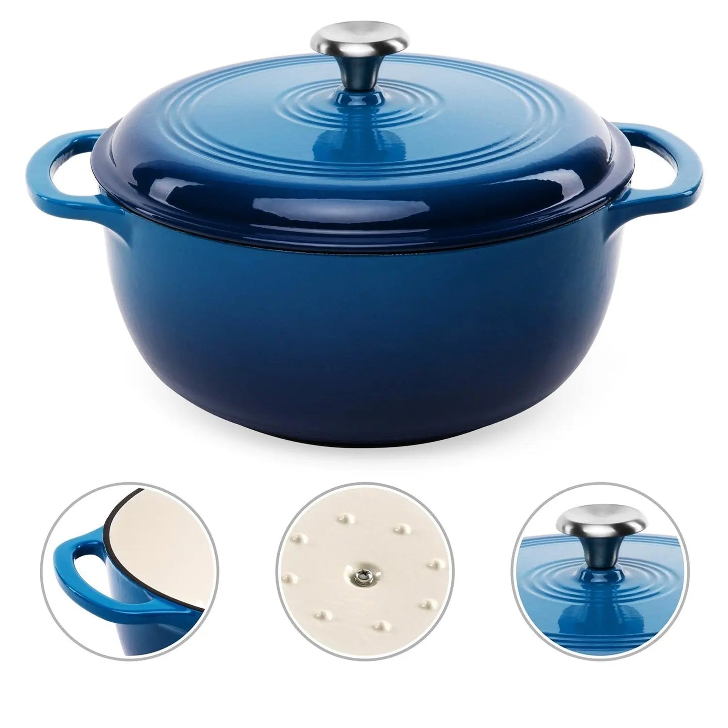 6 Quart Large Blue Enamel Cast-Iron Dutch Oven Kitchen Cookware - Get it from Bo