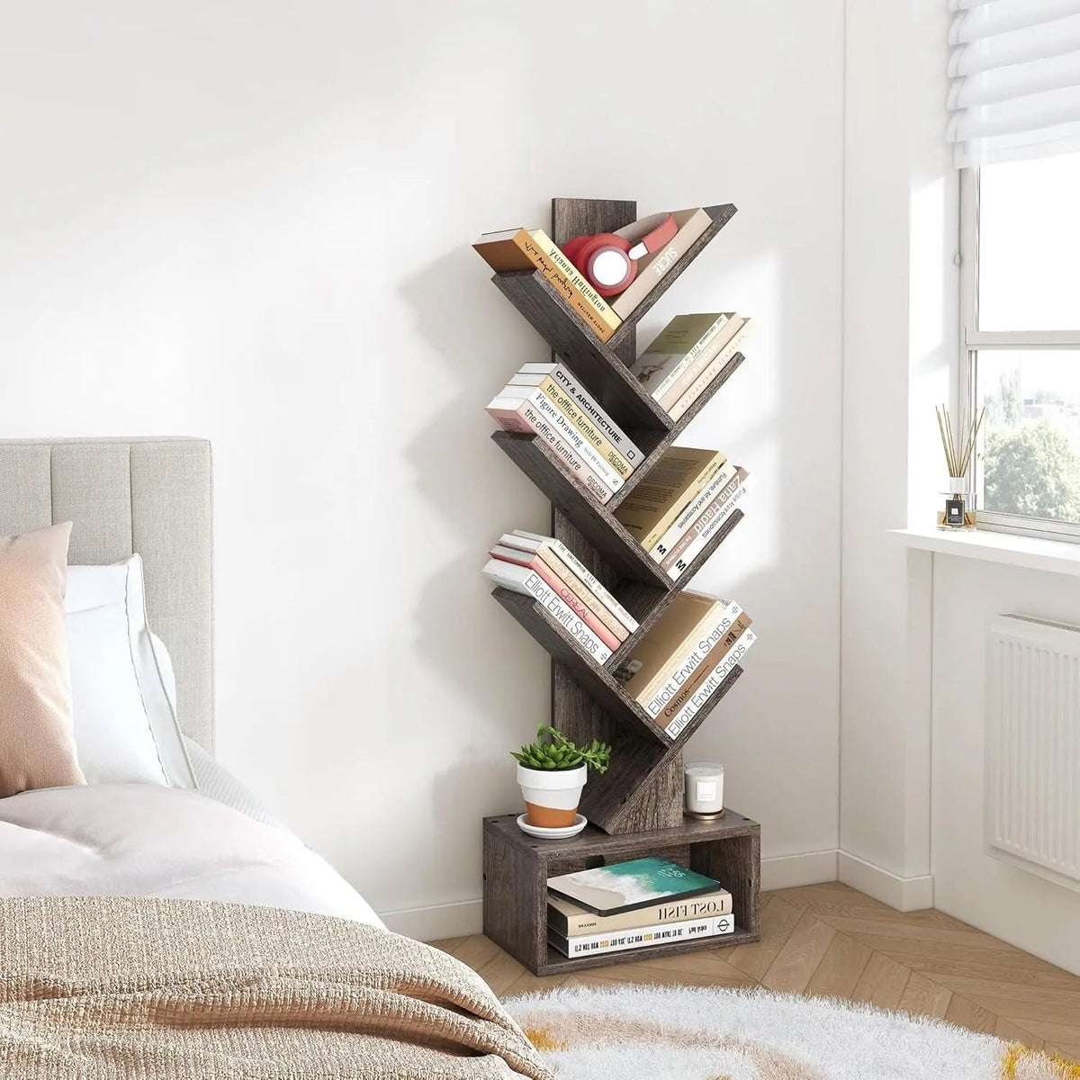 6 Tier Tree Bookshelf Bookcase With Drawer Grey Office - Get it from Bo