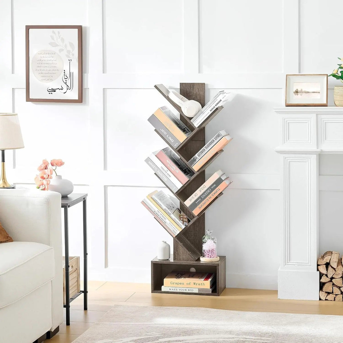 6 Tier Tree Bookshelf Bookcase With Drawer Grey Office - Get it from Bo