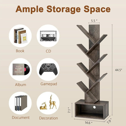 6 Tier Tree Bookshelf Bookcase With Drawer Grey Office - Get it from Bo