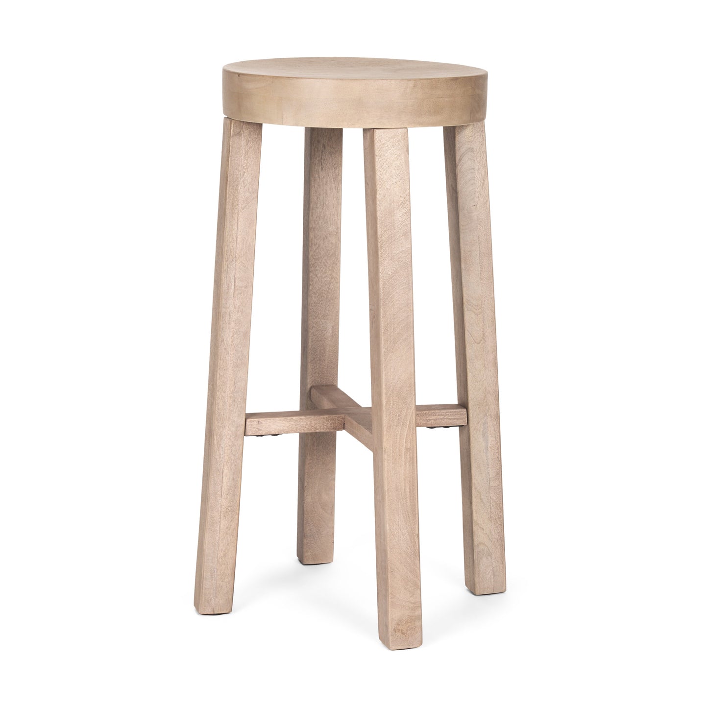 30" Natural Solid Wood Backless Bar Height Bar Chair
