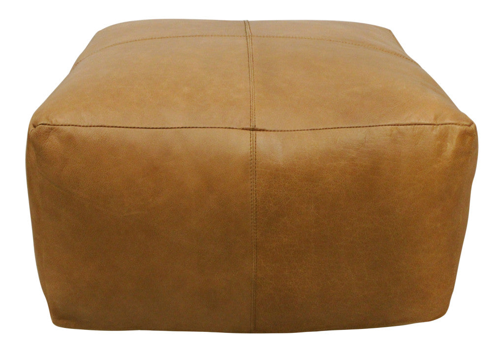 22" Tan Genuine Leather Pouf Ottoman