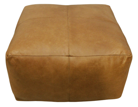 22" Tan Genuine Leather Pouf Ottoman