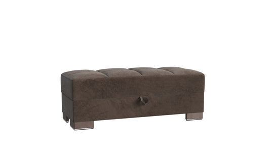 52" Brown Tufted Microfiber Storage Ottoman