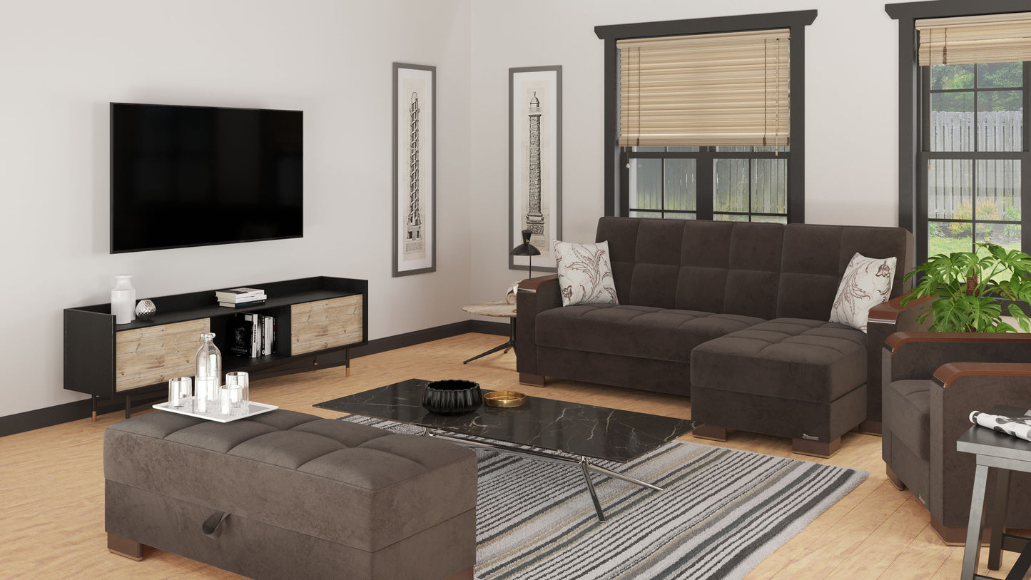 52" Brown Tufted Microfiber Storage Ottoman