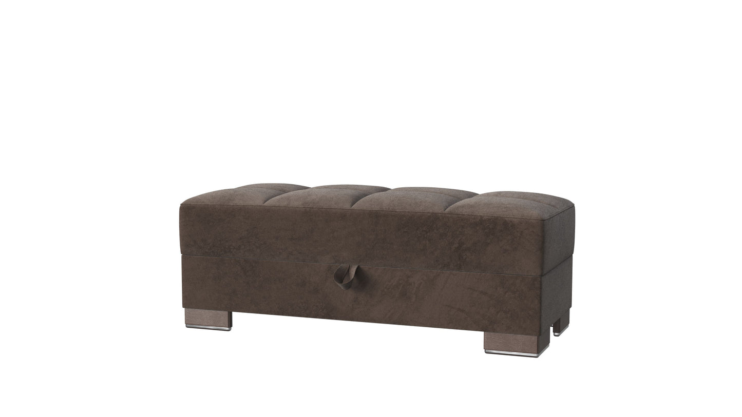 52" Brown Tufted Microfiber Storage Ottoman