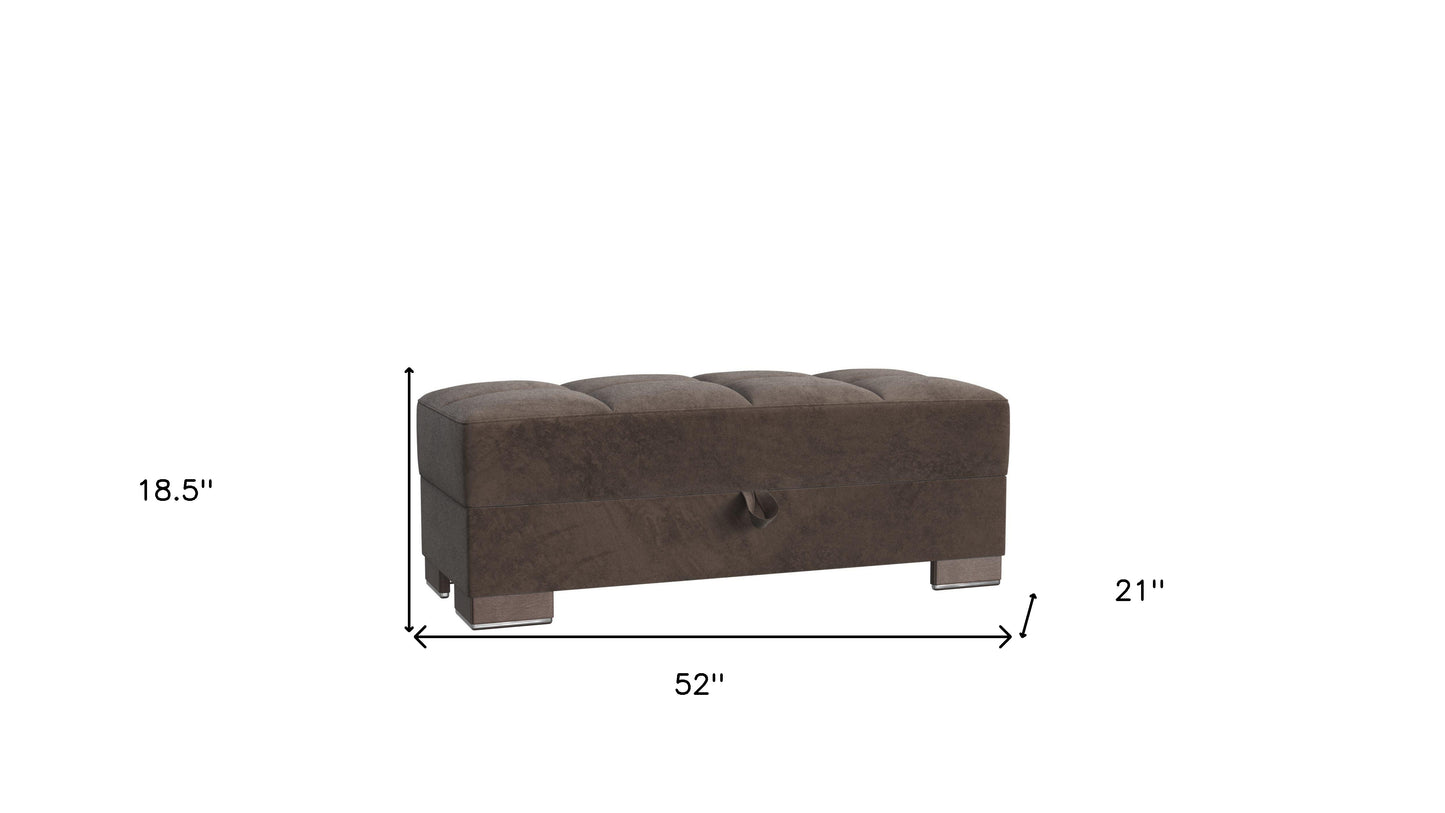52" Brown Tufted Microfiber Storage Ottoman