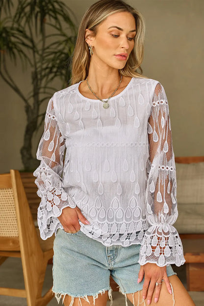 Tassa Mesh Flounce Sleeve Blouse