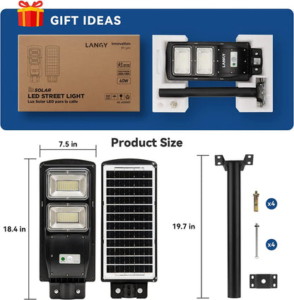 4 PACK 60W solar street light 6000 lumens Langy Solar Lights