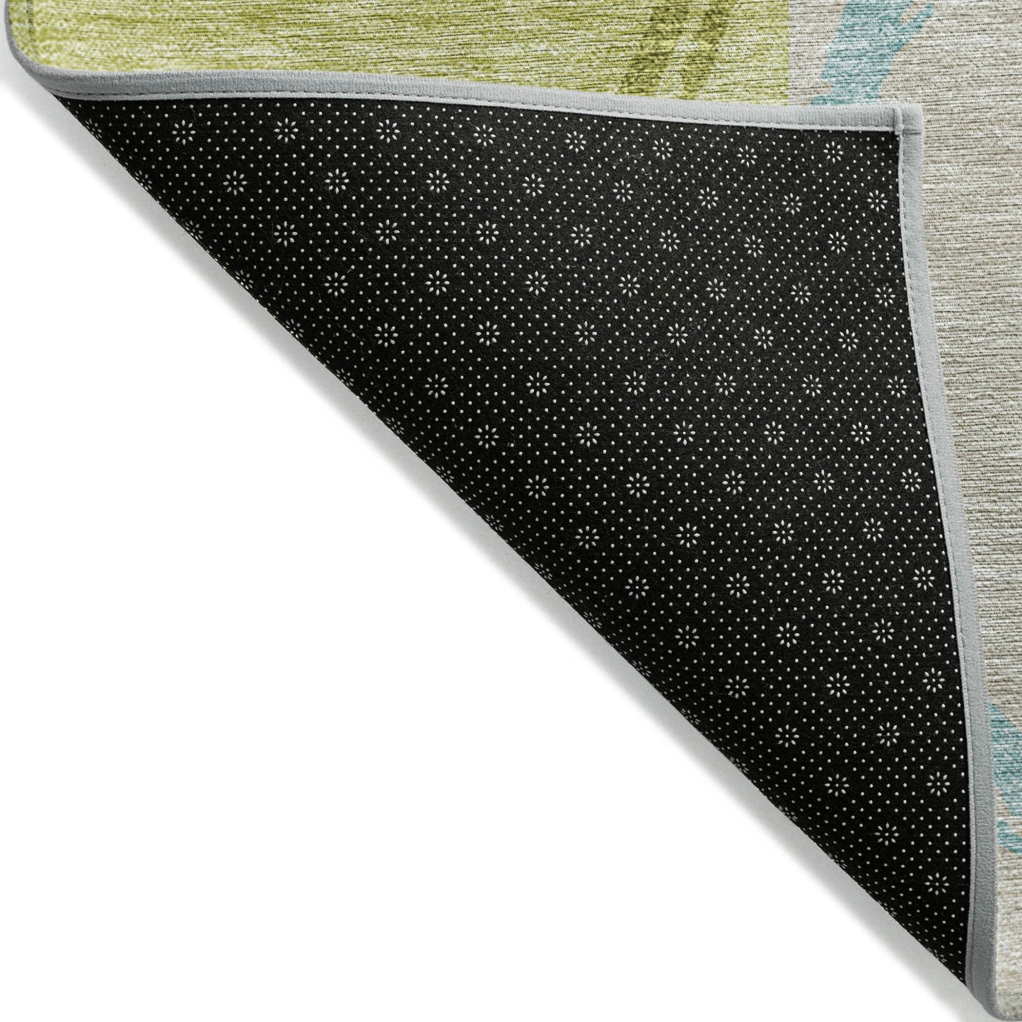 5' X 8' Denim Blue And Lime Green Geometric Washable Indoor Outdoor Area Rug