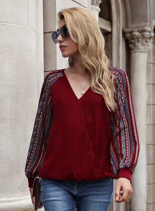 Two Tone Surplice V Neck Sweater Anna-Kaci Wholesale