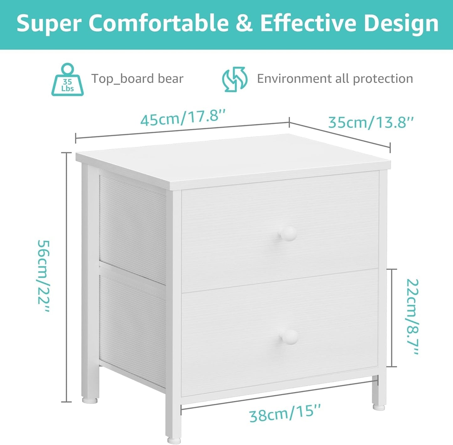 White Nightstands with 2 Drawers ShipItFurniture