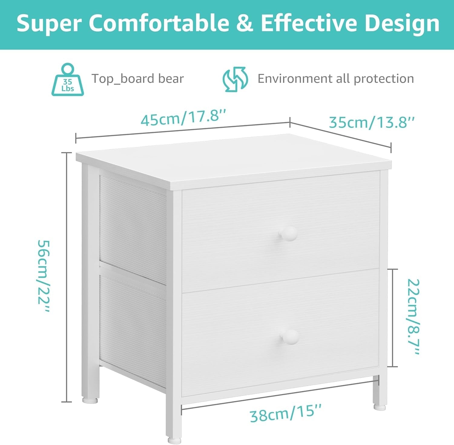 White Nightstands with 2 Drawers ShipItFurniture