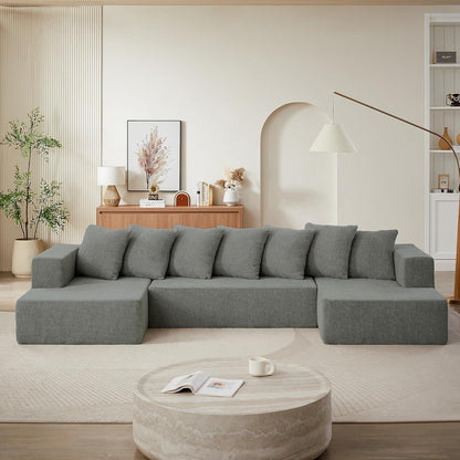 U Shaped Modular Sectional Sofa 6 Seater Grey Chenille ShipItFurniture
