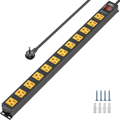 CRST 12 Outlets 2100 Joules Heavy Duty Metal Power Strip Surge Protector, 6FT Extension Power Cord, 15A Circuit Breaker, Mountable - Get it from Bo