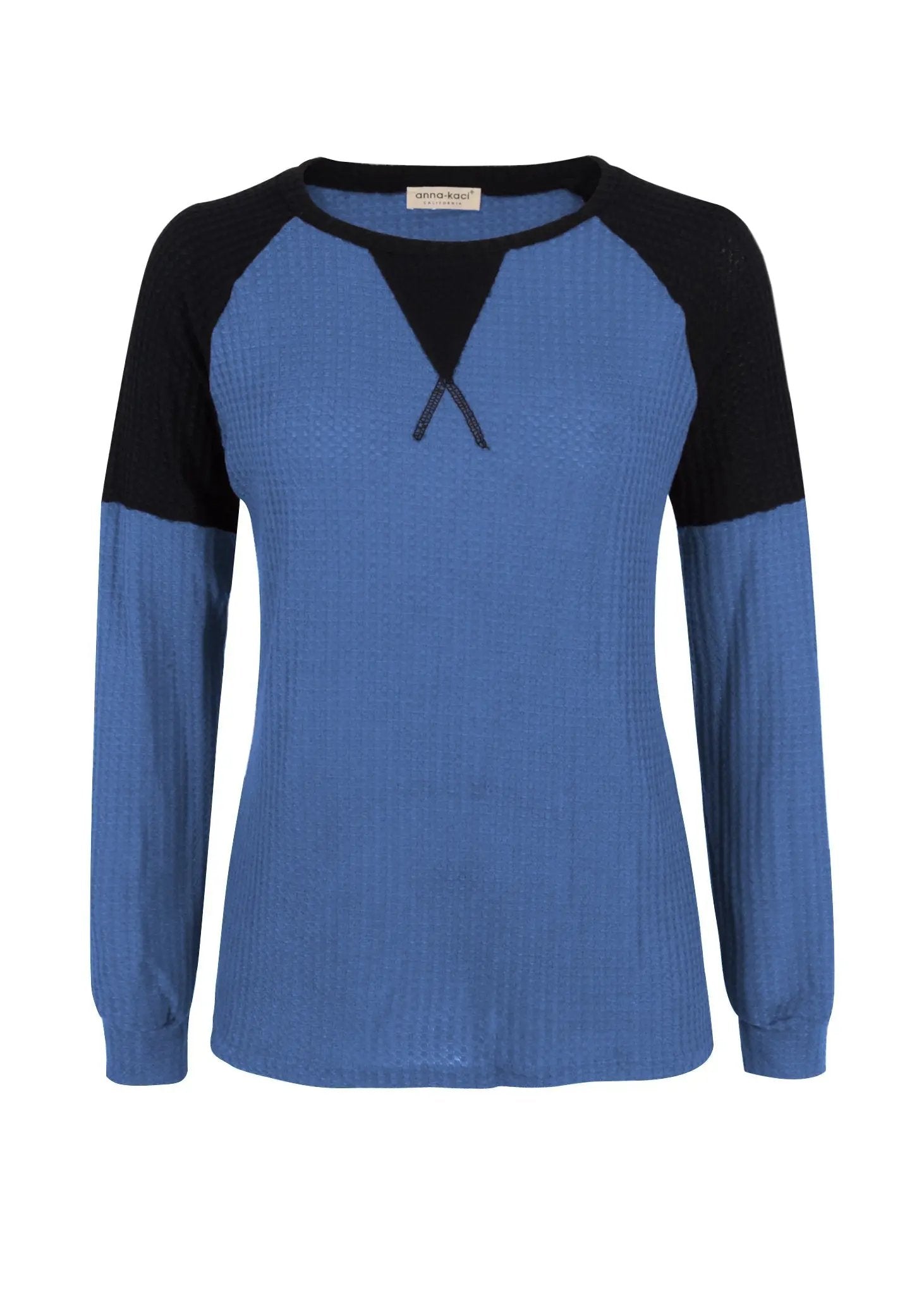 Two Tone Waffle Knit Crewneck Sweater Anna-Kaci Wholesale