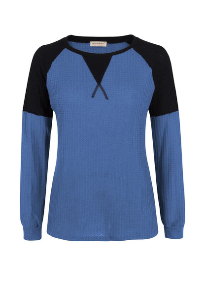 Two Tone Waffle Knit Crewneck Sweater Anna-Kaci Wholesale