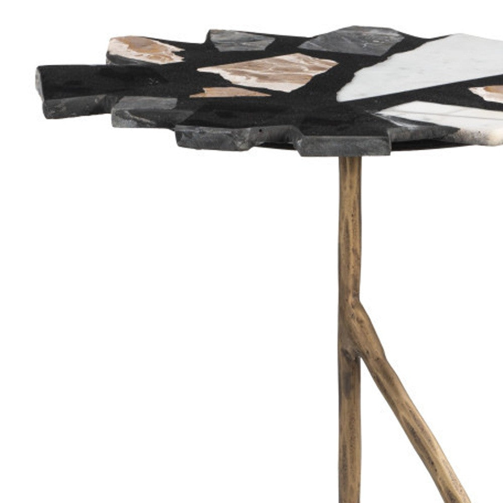 23" Black and Brown Iron Pedestal End Table