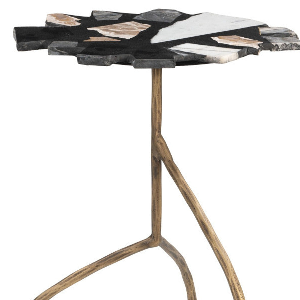 23" Black and Brown Iron Pedestal End Table