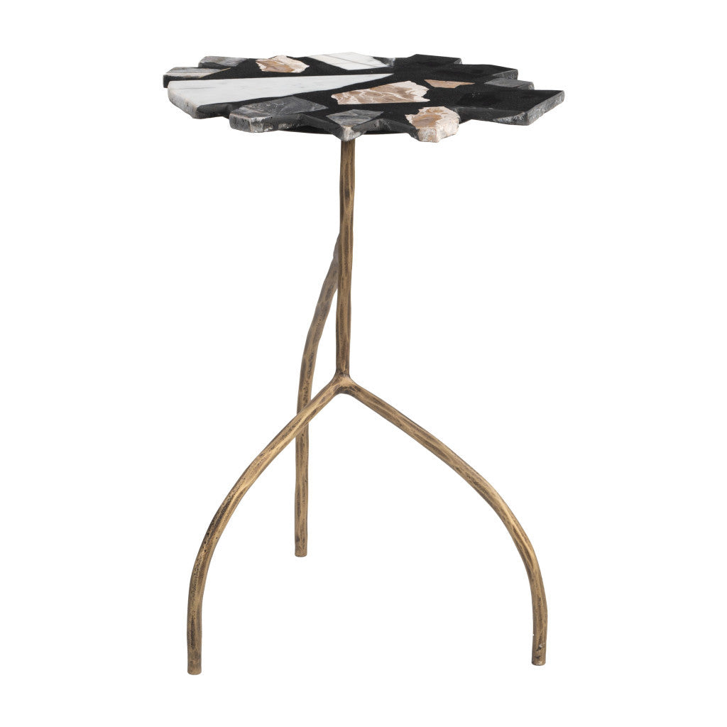 23" Black and Brown Iron Pedestal End Table