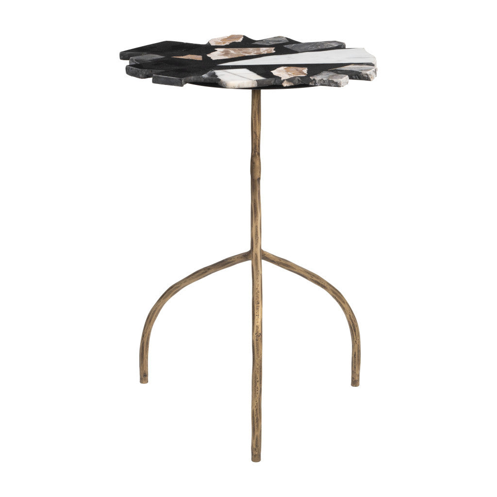 23" Black and Brown Iron Pedestal End Table