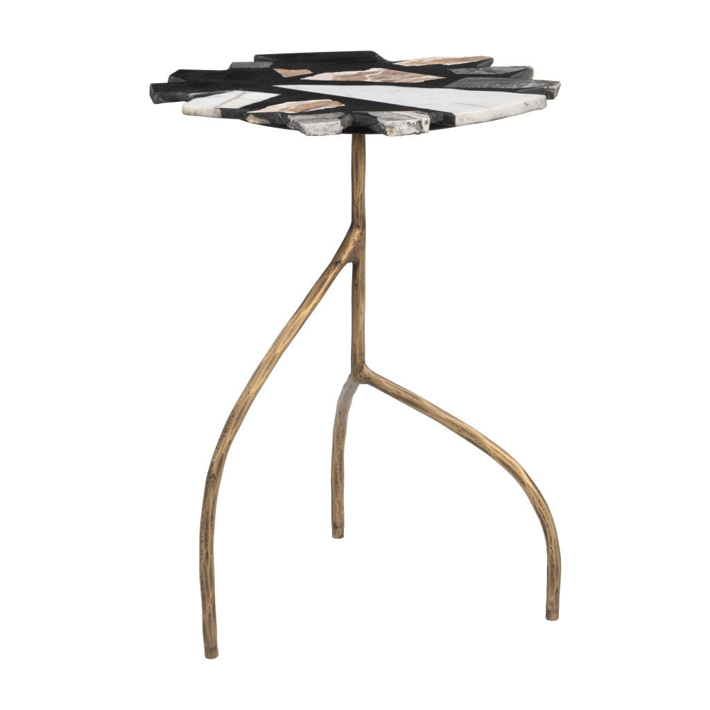 23" Black and Brown Iron Pedestal End Table