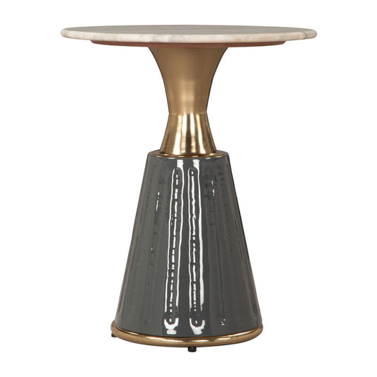 22" Clear and Gold Wood Pedestal End Table