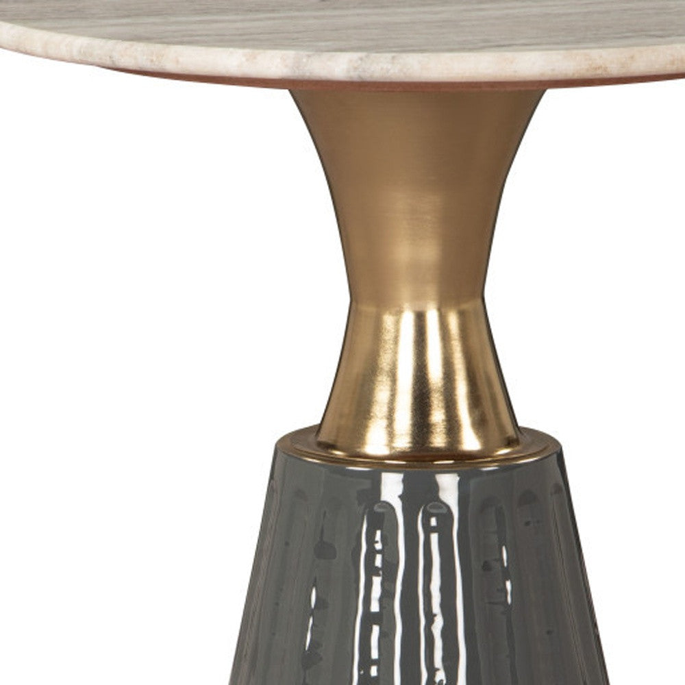 22" Clear and Gold Wood Pedestal End Table