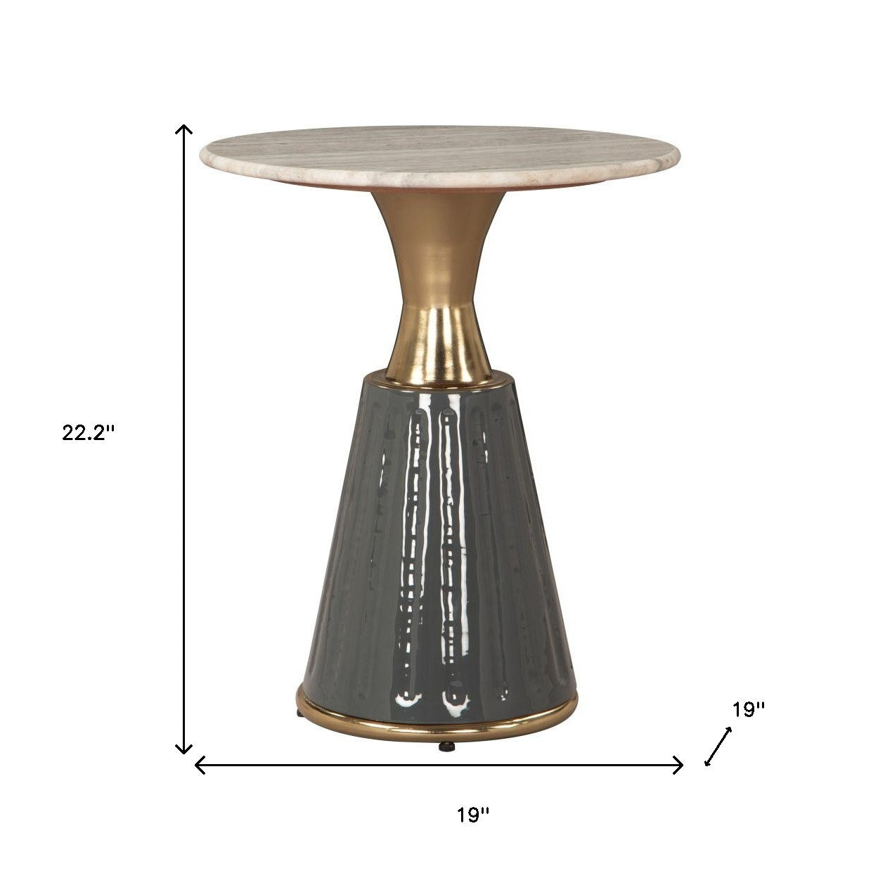 22" Clear and Gold Wood Pedestal End Table
