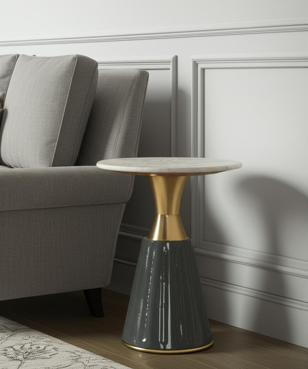 22" Clear and Gold Wood Pedestal End Table