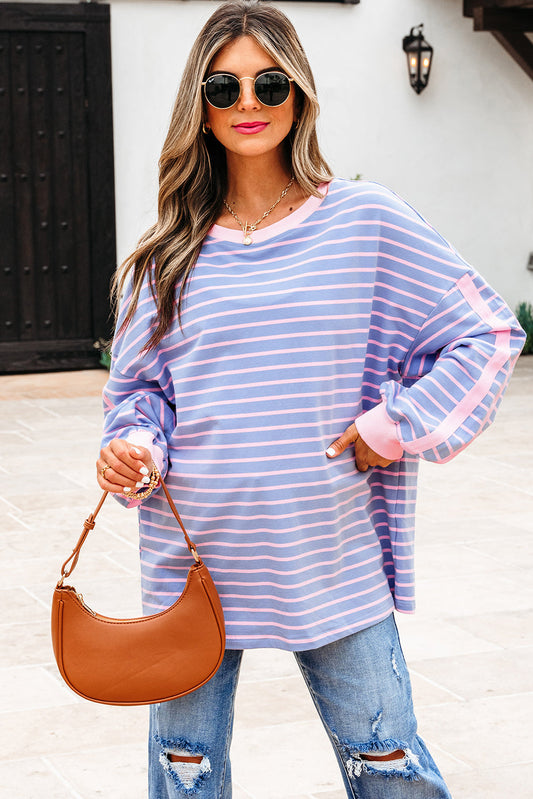 Eliza Stripe Oversize Casual Top Threaded Pear
