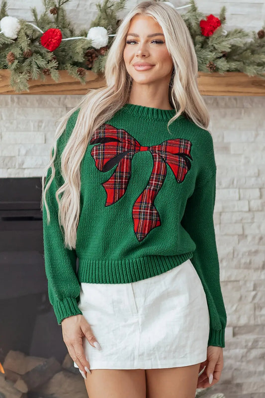 Monamara Bow Graphic Christmas Sweater
