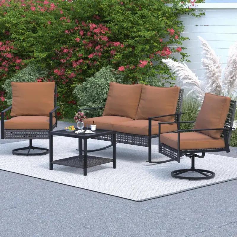 Outdoor Swivel Chair Sets With Cushions Weather Resistant-3