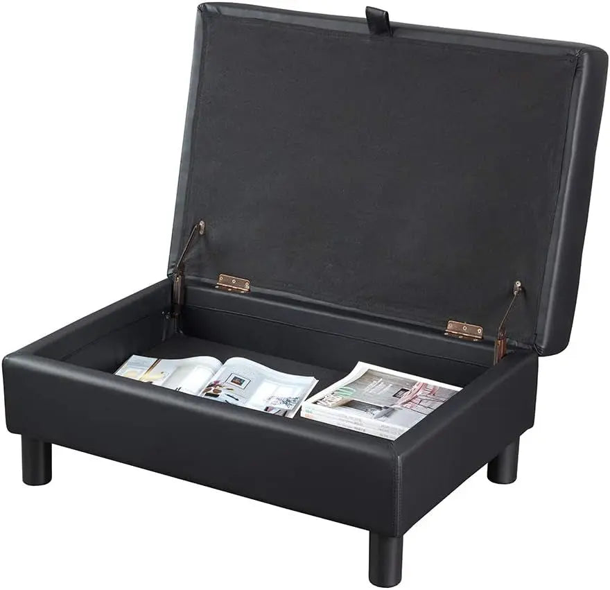 Faux Leather Sectional Sofa With Chaise Black For Living ShipItFurniture