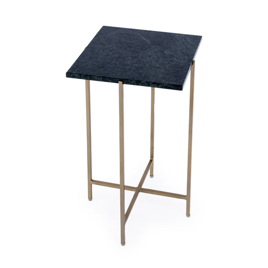 21" Green and Gold Marble and Iron Square End Table
