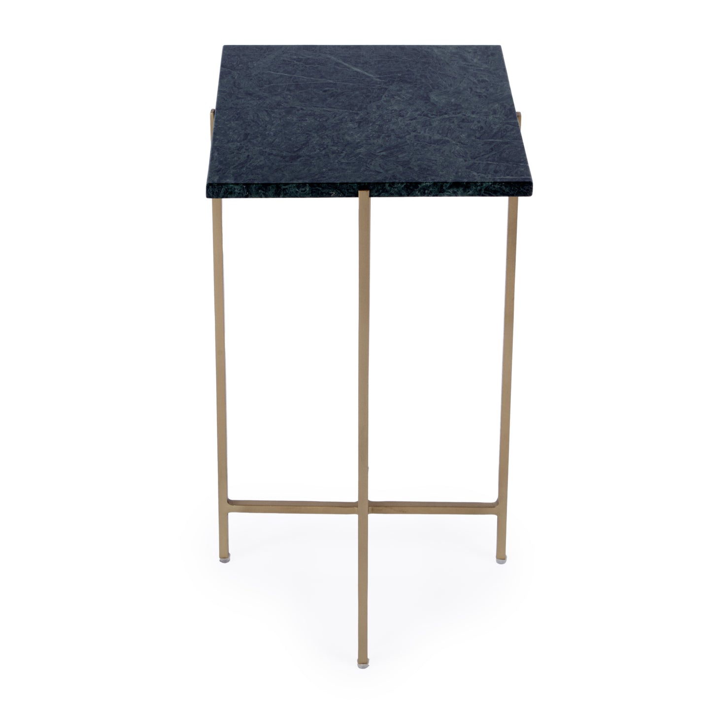 21" Green and Gold Marble and Iron Square End Table