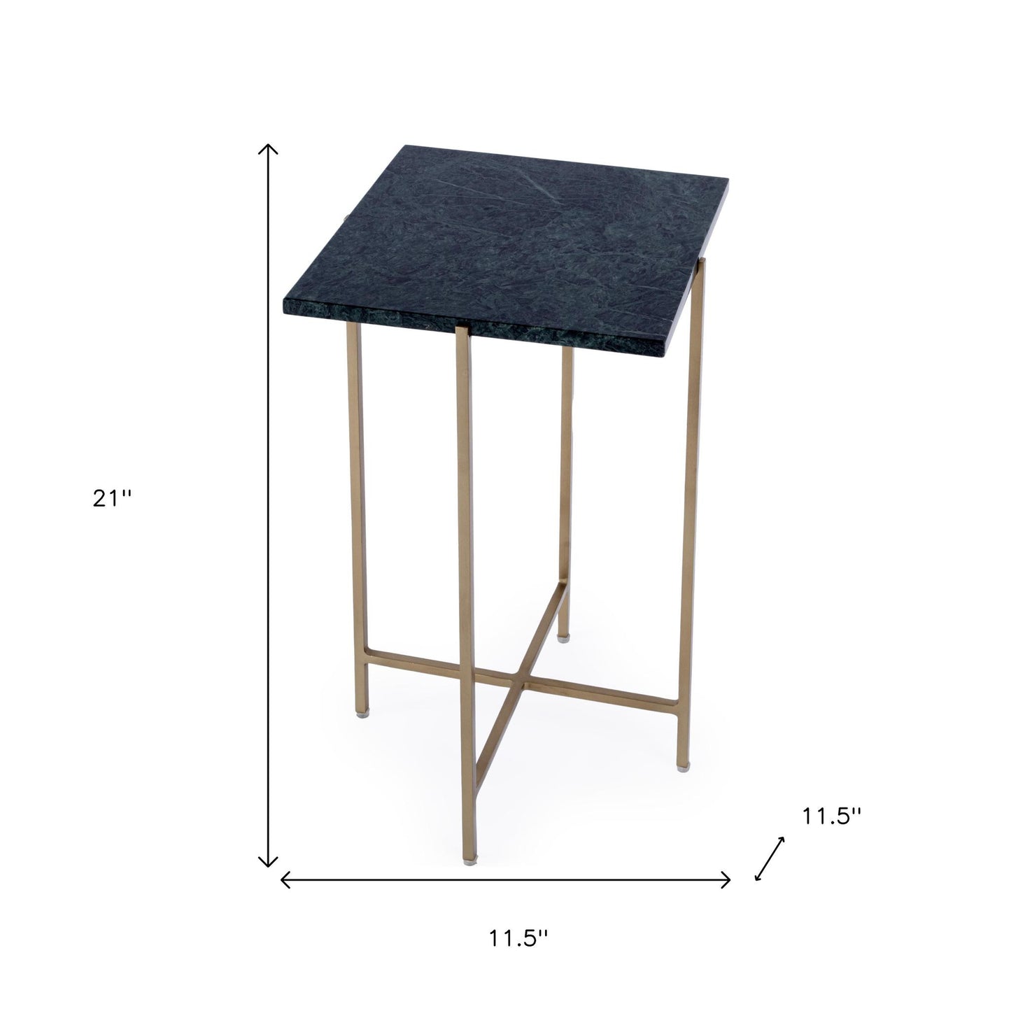 21" Green and Gold Marble and Iron Square End Table