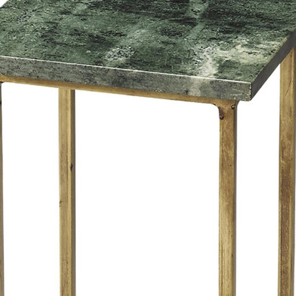 21" Green and Gold Marble Square End Table