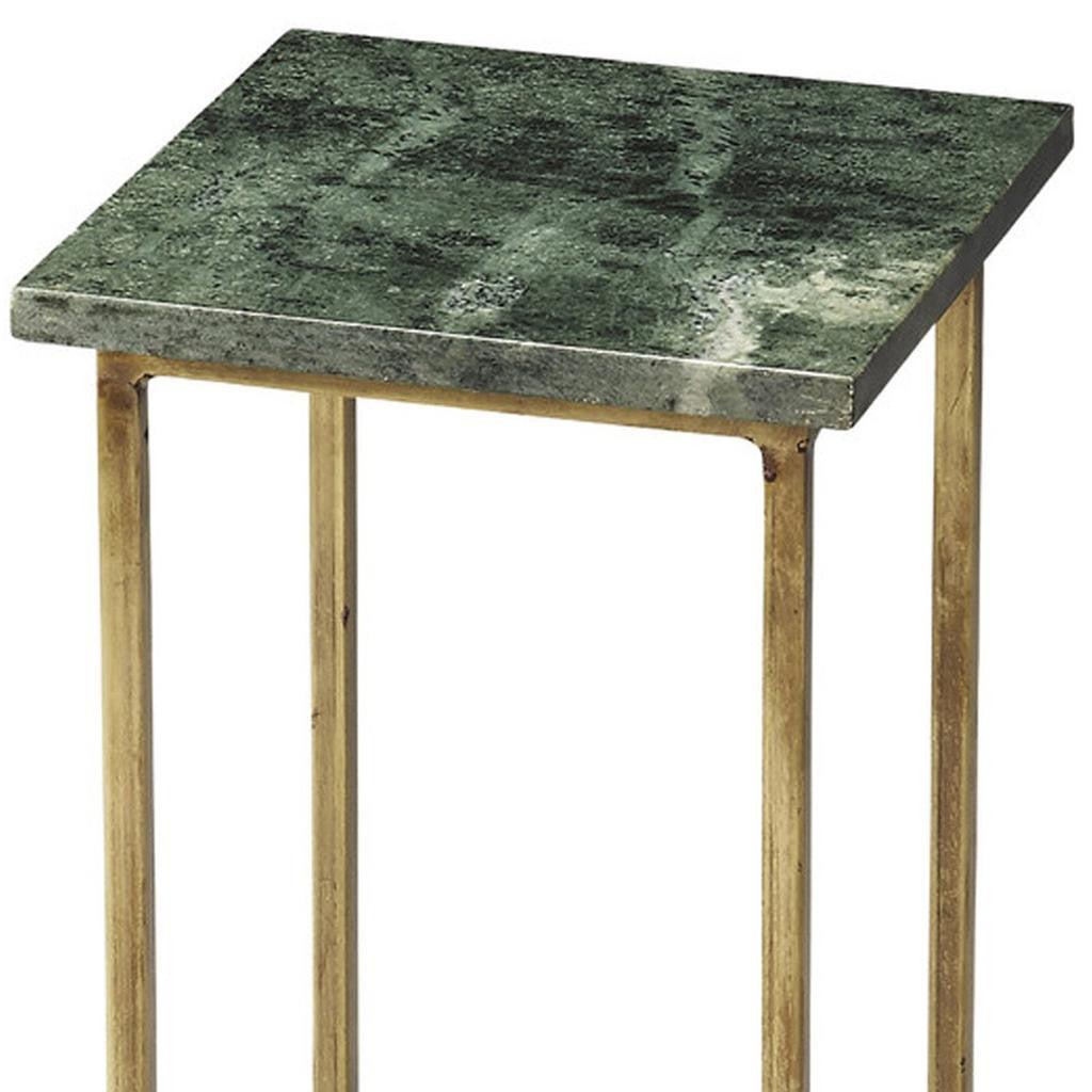 21" Green and Gold Marble Square End Table
